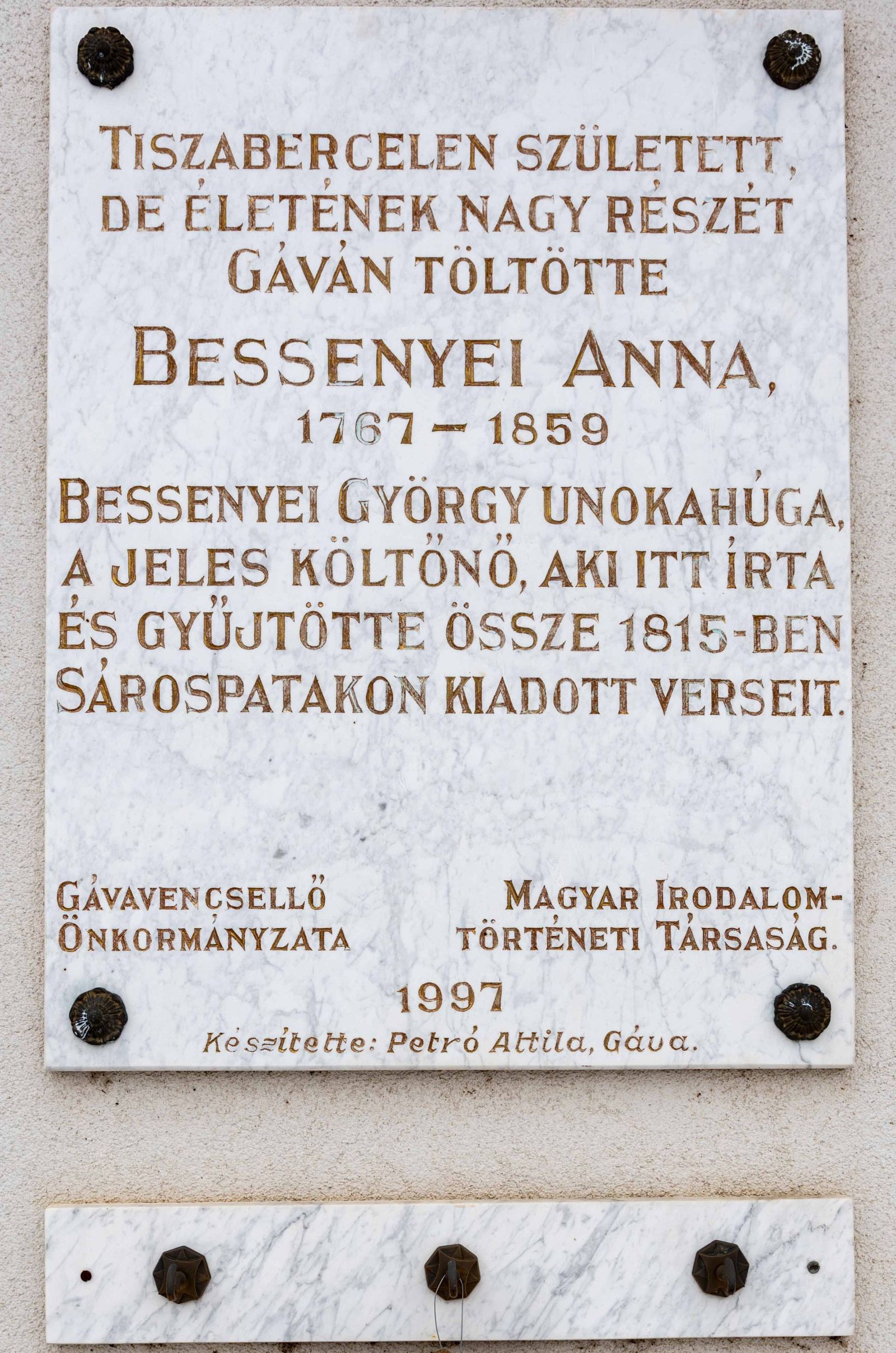 A gávai költőnő, Bessenyei Anna életműve 